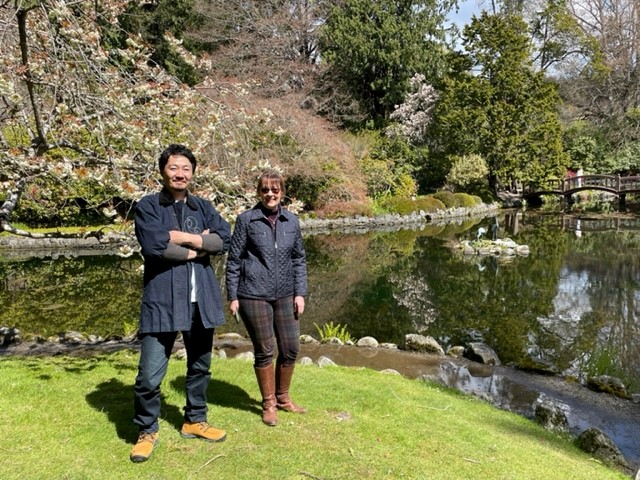 Hayoto Ogawa and Vera Gammert in the Japanese Gardens at RRU